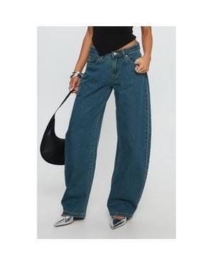 Princess Polly Juda Mid Rise Barrel Leg Jeans - Blue