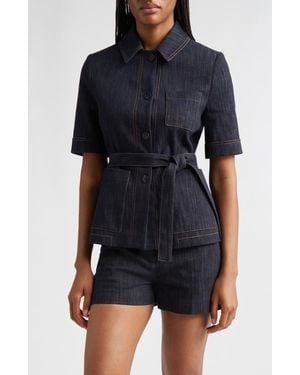 Eleventy Belted Denim Jacket - Black