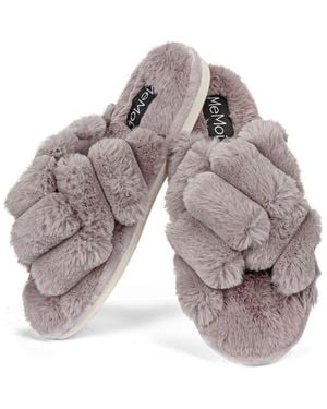Memoi Double Cross Plush Slipper - Gray