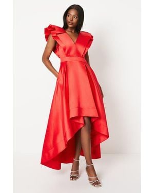 Coast Frill Sleeve V-Neck Midi Dress - Red