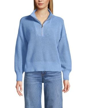 Lands' End Drifter Shaker Wedge Quarter Zip Sweater - Blue