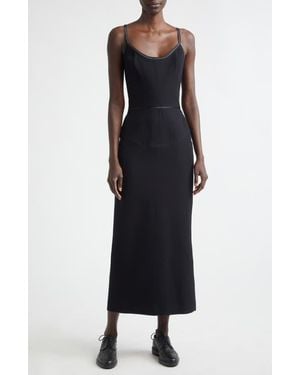 Thom Browne Satin Tipped Whipcord Wool Corset Maxi Dress - Black