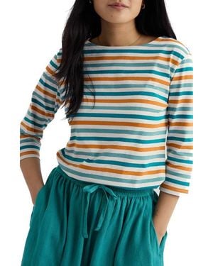 Seasalt Cornwall Sailor Stripe Three-Quarter Sleeve Organic Cotton Top - Green