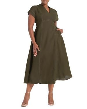 Estelle Arden Linen Blend Empire Waist Dress - Green
