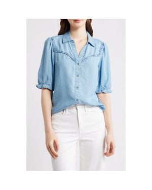 Beach Lunch Lounge Indira Short Sleeve Denim Button-Up Shirt - Blue