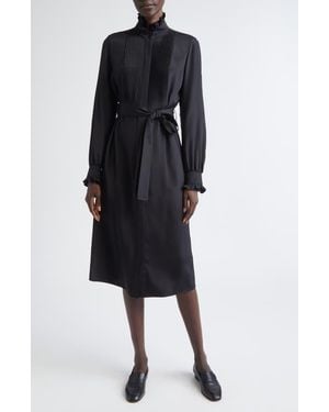 Lafayette 148 New York Pintuck Bib Long Sleeve Tuxedo Dress - Black