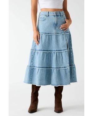 Guess Rori Tiered Denim Midi Skirt - Blue