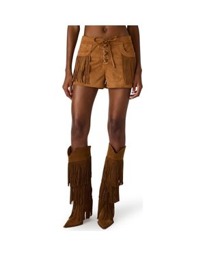 Steve Madden Cheyenne Fringe Detail Faux Suede Shorts - Brown