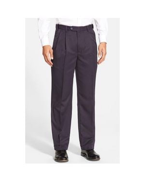 Berle Self Sizer Waist Pleated Classic Fit Microfiber Pants - Blue