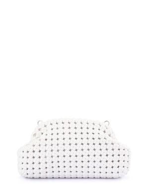 OLGA BERG Everly Handwoven Faux Leather Frame Clutch - White