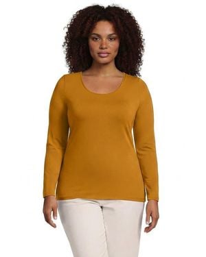 Lands' End Plus Size Lightweight Jersey Skimming Long Sleeve Scoop Neck T-Shirt - Orange