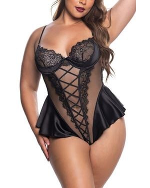 ROMA CONFIDENTIAL Cheri Amore Underwire Satin & Lace Teddy - Black