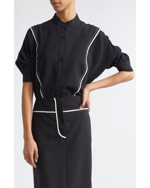 Ashlyn Eskil Outlined Bib Button-Up Shirt - Black