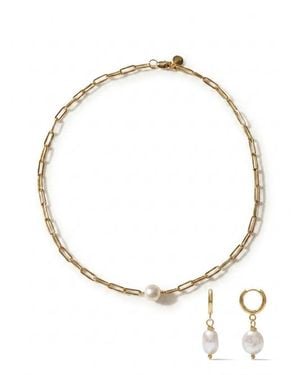 Joey Baby Rhode Paperclip Necklace & Pete Drop Earring Gift Set - Metallic