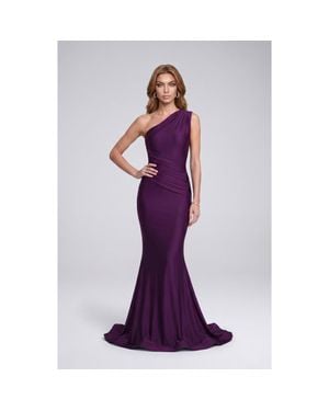 Jessica Angel One Shoulder Ruched Mermaid Evening Gown - Purple
