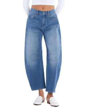 Wash Lab Denim Crop High Waist Barrel Leg Jeans - Blue
