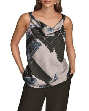 Donna Karan Mixed Print Twist Shoulder Tank - Black