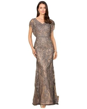 LARA New York Cap Sleeve Mermaid V-Neck Gown - Gray