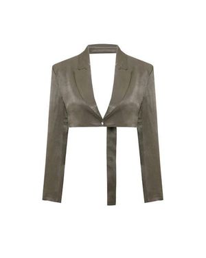 Pcfg Linen Blend Crop Shiny Woven Jacket - Green