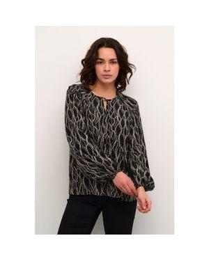 Kaffe Kadunora Cutout Neck Casual Fit Blouse - Black