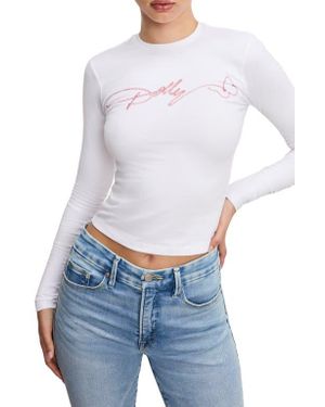 GOOD AMERICAN Dolly Butterfly Super Stretch Long Sleeve Top - Blue