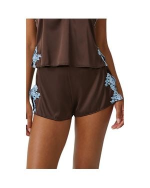KAT THE LABEL Cinderella Lace Trim Satin Tap Shorts - Brown