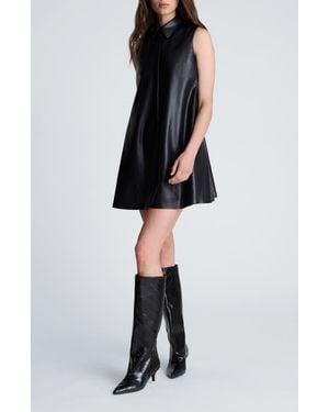 Kenneth Cole Faux Leather Swing Shirt Dress - Black