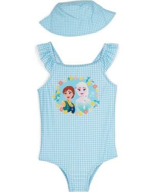 Disney Frozen One Piece Swimsuit And Bucket Hat Set - Blue