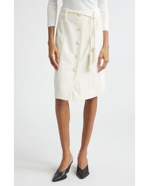 Posse Elspeth Button Front Belted Wool Midi Skirt - White
