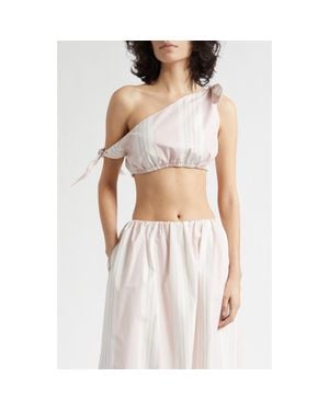 Posse Rosie Stripe Asymmetric Neck Crop Top - White