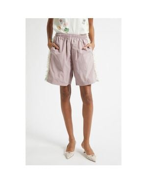 Tanner Fletcher Gender Inclusive Wilbur Ruched Lace Stripe Track Shorts - Pink