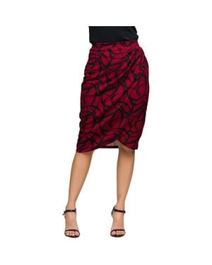 24seven Comfort Apparel Print Ruched Knee Length Skirt - Red
