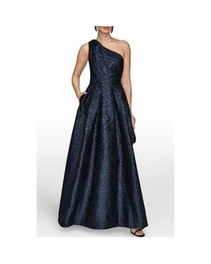 Donna Karan One-shoulder Metallic Jacquard A-line Gown - Blue
