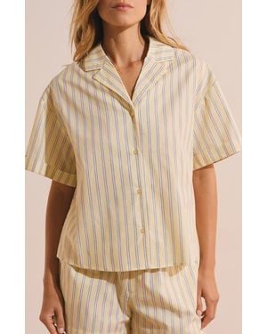 Etam Benicio Striped Cotton Chemise - Natural