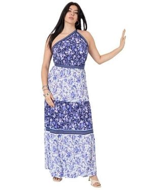 June + Vie One-Shoulder Tiered Maxi Dress - Purple