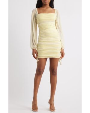 Jump Apparel Ruched Glitter Long Sleeve Minidress - Natural