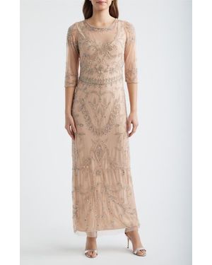 Pisarro Nights Sequin Illusion Gown - Natural