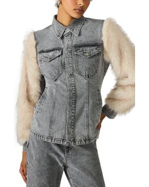 Steve Madden Parker Denim & Faux Fur Jacket - Gray