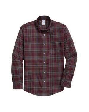 Brooks Brothers Regular Fit Plaid Non-Iron Stretch Button-Down Shirt - Purple