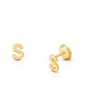 Tiny Blessings 14K Initial Stud Screw Back Earrings - Metallic