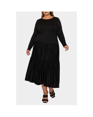 L I V D Eliana Long Sleeve Tiered Midi Dress - Black