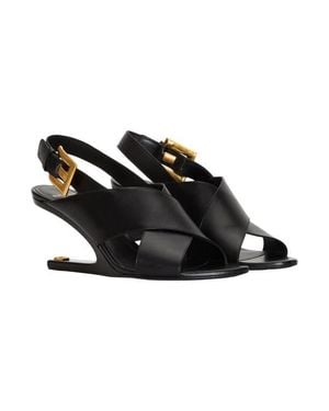 Balmain Anthem No Wedge Smooth Leather Sandals - Black