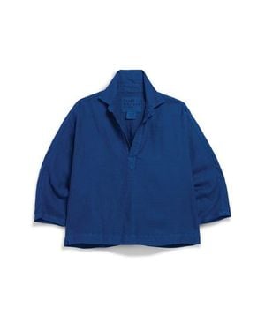 Frank & Eileen Gabi Crop Linen Popover Shirt - Blue