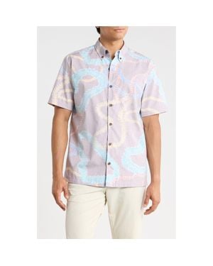 Kahala Lei Aloha Short Sleeve Cotton Button-Down Shirt - White