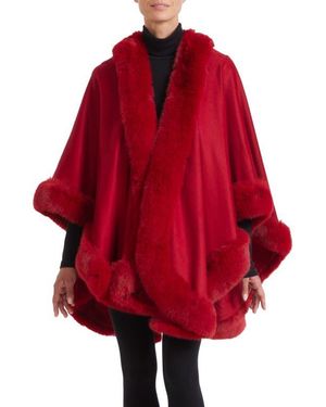 Sofiacashmere Faux Fur Trim Cashmere Cape - Red