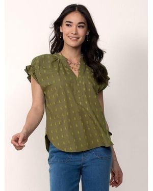 Single Stitch Cotton Peasant Blouse - Green