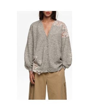 Bimba Y Lola Long Lace Knit Cardigan - Gray