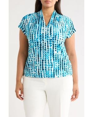 Kasper Blurred Line Print Stretch Crepe Top - Blue