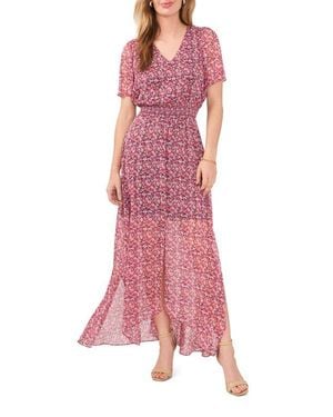 Chaus Floral Smocked Waist Flutter Sleeve Maxi Dress - Pink