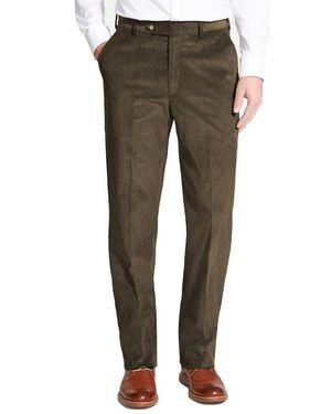 Berle Luxury Italian Corduroy Flat Front Pants - Green